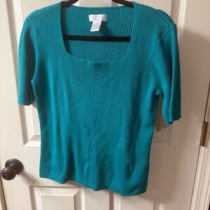 Worthington essentials‎ Teal Knit Ribbed Top with square neck. Size large